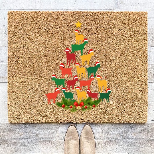 Family Matching Christmas Pajama Goat Xmas Tree Coir Doormats