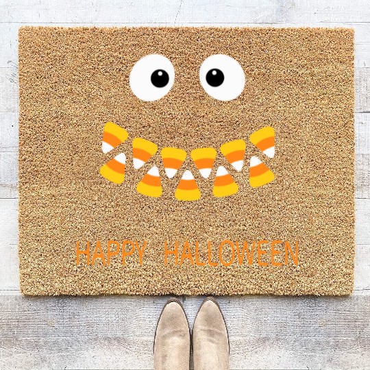Cute Candy Corn Face For Halloween Costume Coir Doormats