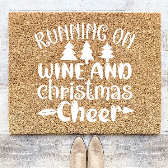 Running on Wine And Christmas Cheer Coir Doormats