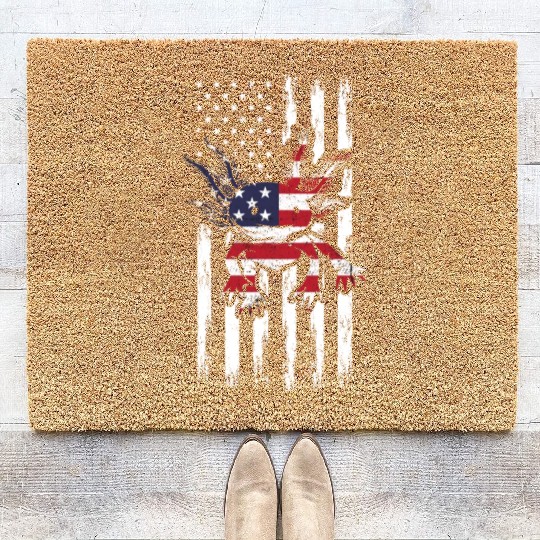 Axolotl US Flag Kawaii Axolotl American Flag Coir Doormats