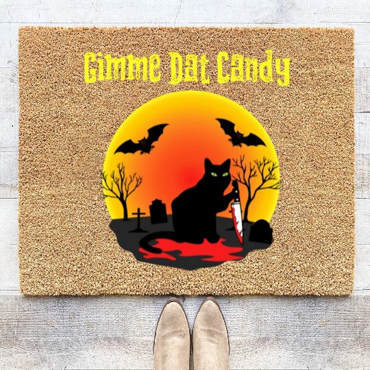 Gimme Dat Candy Creepy Cat Spooky Halloween Coir Doormats