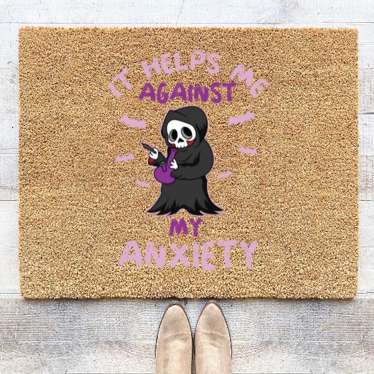 Against My Anxiety Smoking Marijuana Weed Coir Doormats