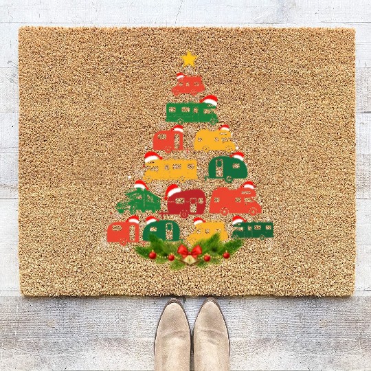 Family Matching Christmas Pajama Camper Xmas Tree Coir Doormats