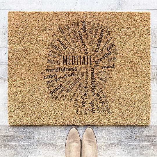 Mindfulness Zen Buddha Meditation Yoga Wordart Coir Doormats