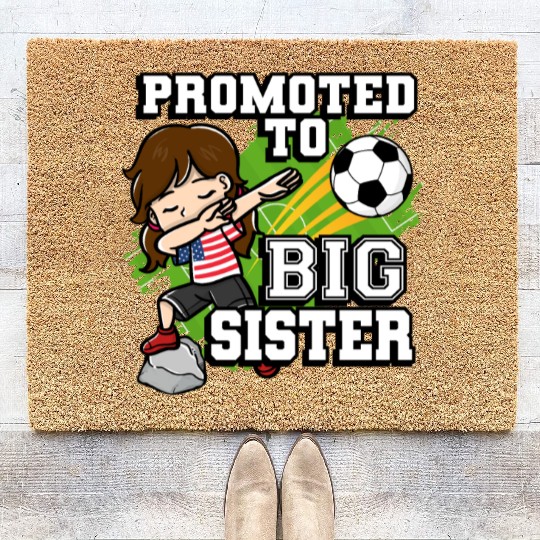 Promoted To Big Sister Soccer Player American Flag Coir Doormats