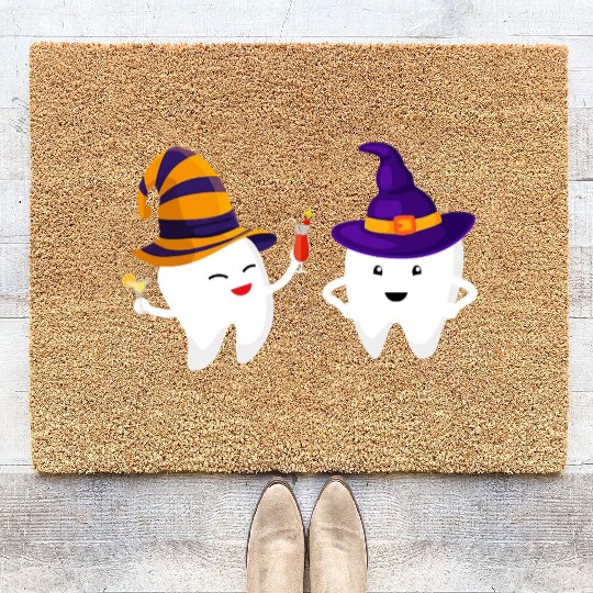 Halloween Scary Dentist Funny Trick or Treat Teeth Coir Doormats