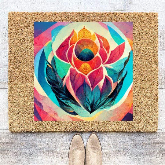 Colorful mandala flower version 4 Coir Doormats