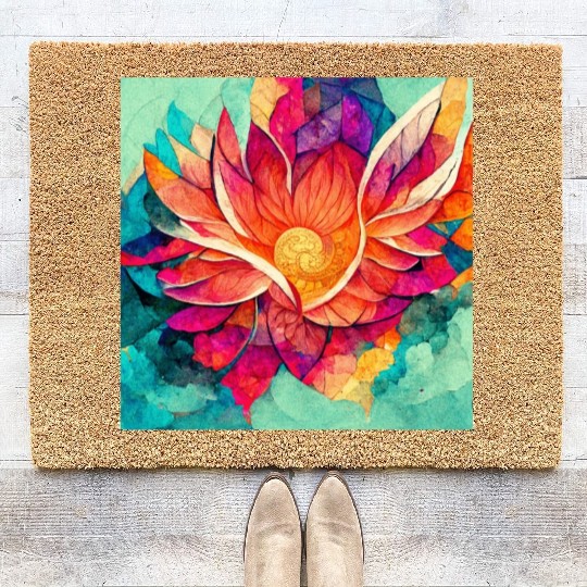 Colorful mandala flower version 7 Coir Doormats