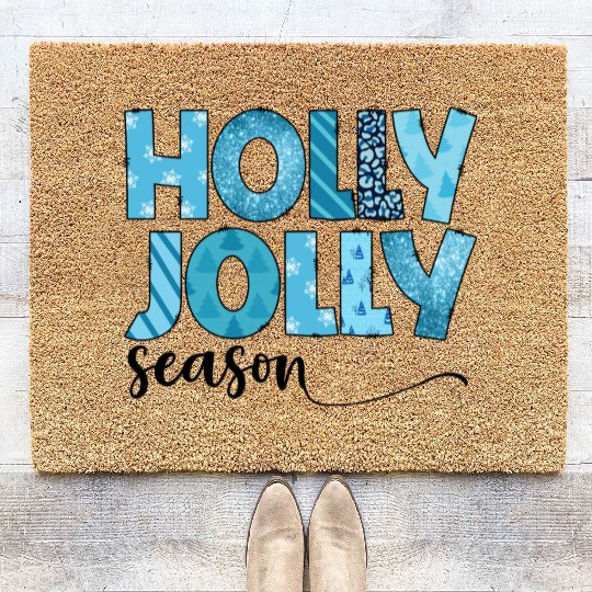 Holly Jolly season sublimation Coir Doormats