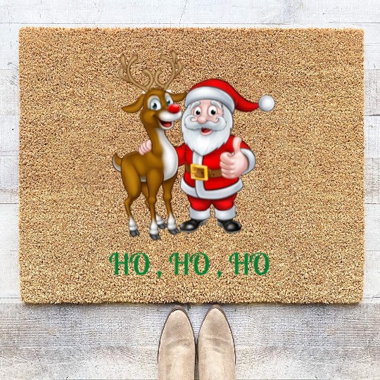 Rudolph the red nose reindeer with Santa Coir Doormats
