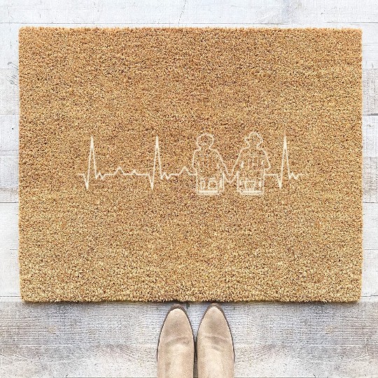 Couple Romantic Summer Beach Chairs. Heart. Love. Coir Doormats