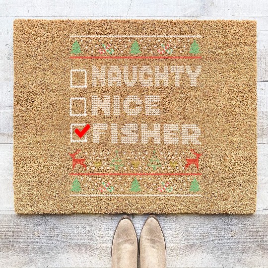 Naughty Nice Fisher, Matching Christmas Group Coir Doormats