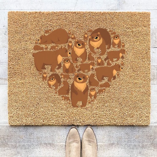 Grizzly Bear lover heart bear love camping hiking Coir Doormats