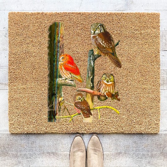 Bird Watchers Four Great Owls In a Tree Owl Lovers Coir Doormats