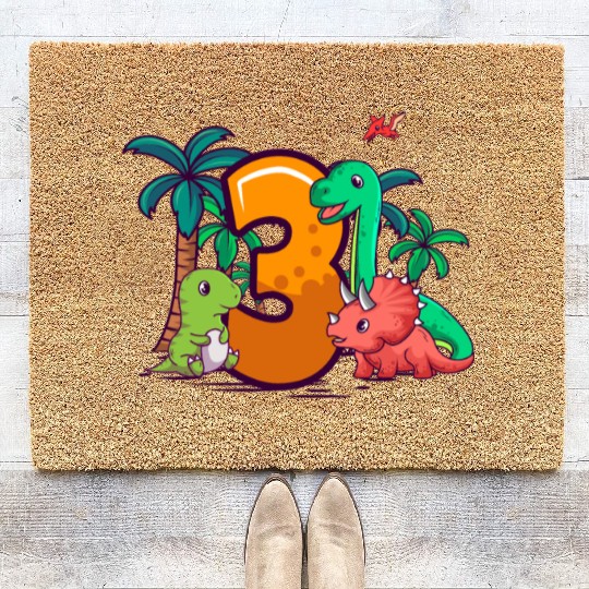 3rd Birthday T-rex Triceratops Dinosaur 3 Year Coir Doormats