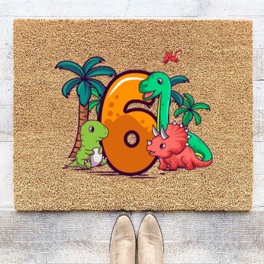 6th Birthday Trex Triceratops Dinosaur 6 Year Coir Doormats