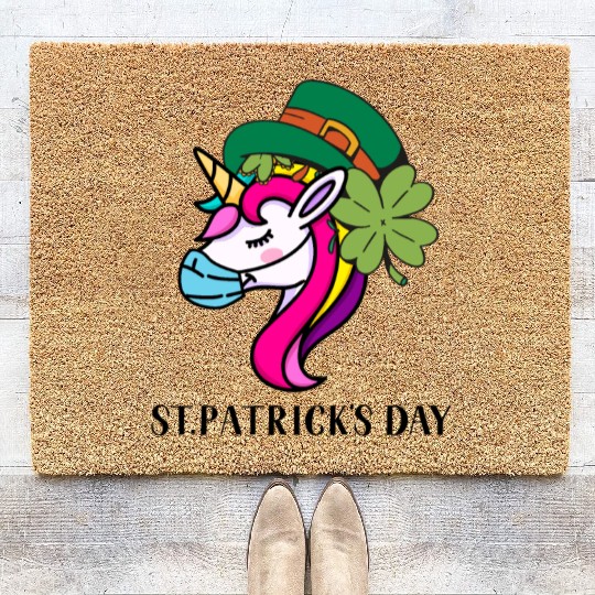 Toddler Girls St Patricks Day Rainbow Unicorn Face Coir Doormats