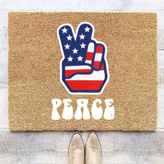 Womens Peace Sign US Flag Stars Stripes Hippie Coir Doormats