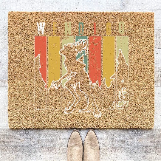 Retro Folk Wendigo Halloween Cryptid Monster Coir Doormats