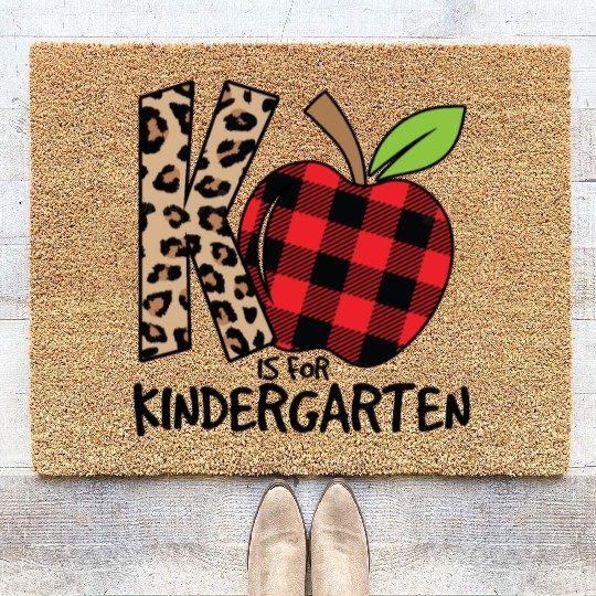 K Is For Kindergarten Cheetah Back To School Coir Doormats