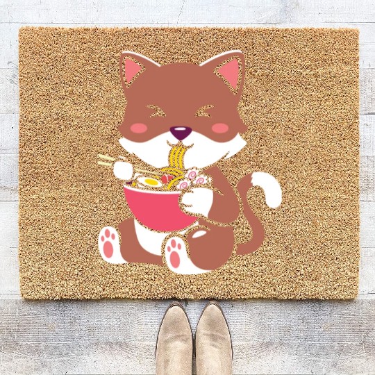 womens kawaii cat ramen anime neko teen boys girls Coir Doormats