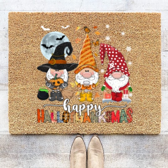 Happy Hallothanksmas Gnomes Lover Halloween Coir Doormats