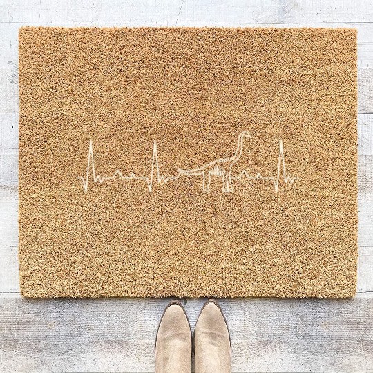 Dinosaur Brachiosaurus Skeleton. Heart. Love. EKG Coir Doormats