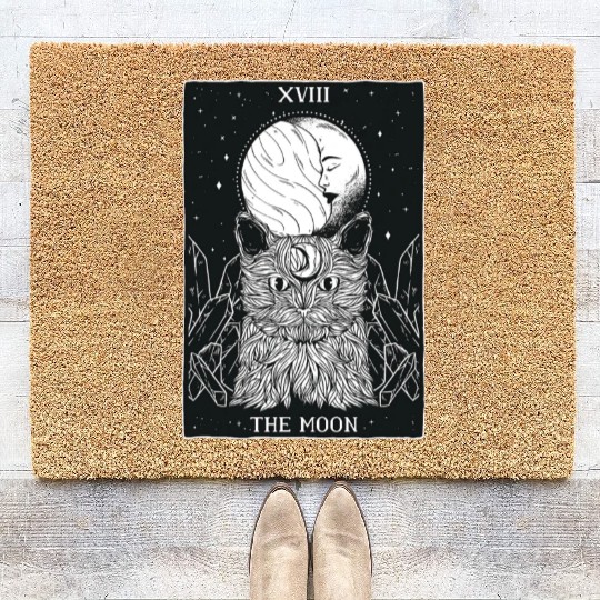 Tarot Card Crescent Moon And Cat Spooky Witch Occu Coir Doormats
