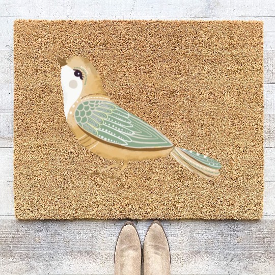 Folk art little fancy bird Coir Doormats