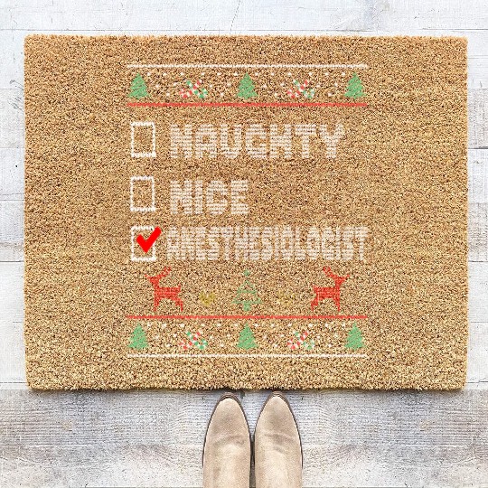 Naughty Nice Anesthesiologist, Matching Christmas Coir Doormats