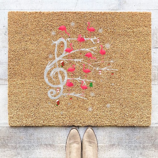 Cute Flamingo Merry Christmas Funny Music Lover Coir Doormats