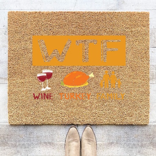 Wine Turkey Family Thankful Thanksgiving Dinner Coir Doormats