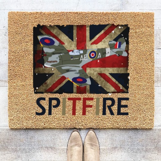 Spitfire WW2 Fighter Aircraft Airplane Union Jack Coir Doormats