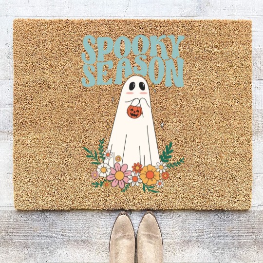 Funny Floral Ghost Halloween Spooky Season Coir Doormats