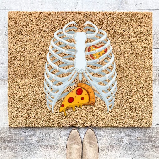 Funny PIzza Skeleton Rib Cage Halloween Costume Coir Doormats