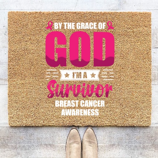 By The Grace Of God I'm A Breast Cancer Survivor Coir Doormats