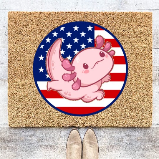 Axolotl American Flag Kawaii Axolotl US Flag Axolo Coir Doormats