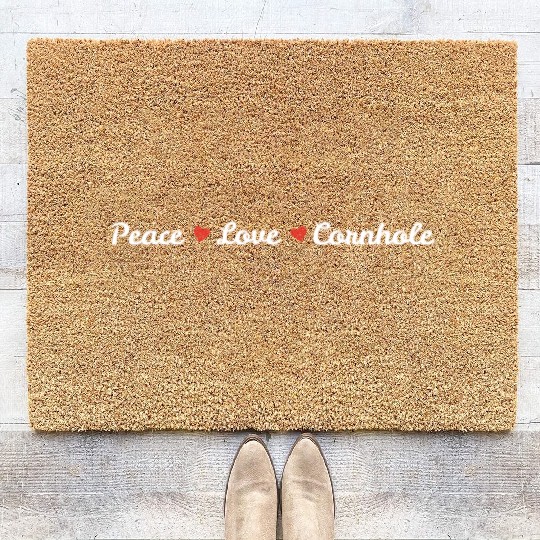 Peace love cornhole heart Coir Doormats