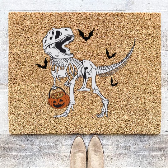 Skeleton T Rex & Pumpkin - Halloween Coir Doormats