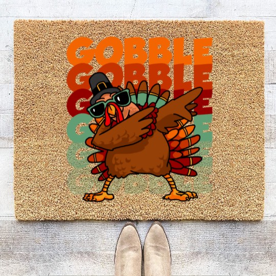 Dabbing Turkey Thanksgiving Gobble Gobble Yall Coir Doormats