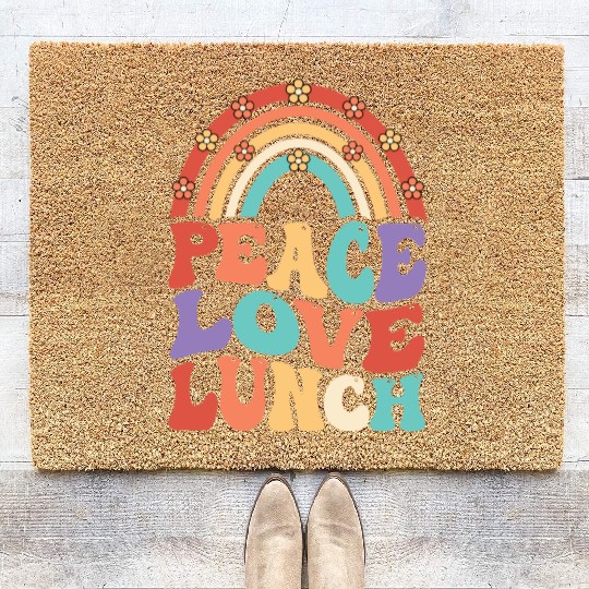 Peace Love Lunch LADY Retro Groovy Back To School Coir Doormats