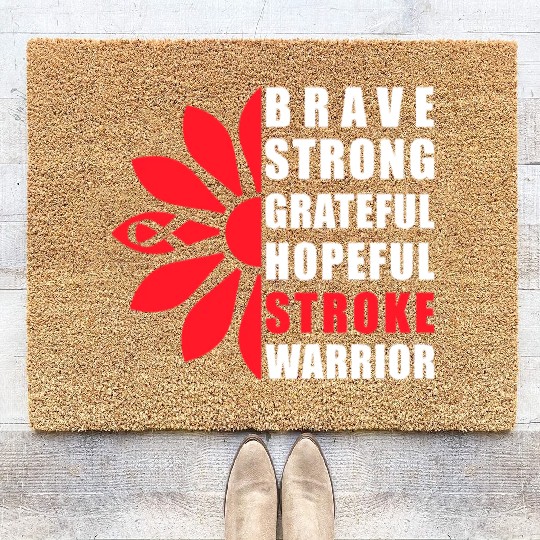 Stroke Awareness Brave Strong Grateful Stroke Coir Doormats