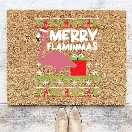 Merry Flaminmas Flamingo Lover Christmas Day Coir Doormats
