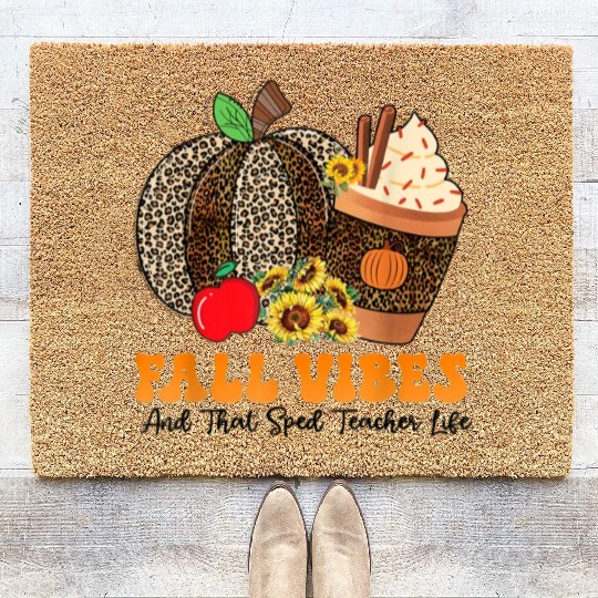 Groovy Fall Vibes Teacher Life Pumpkin Coir Doormats