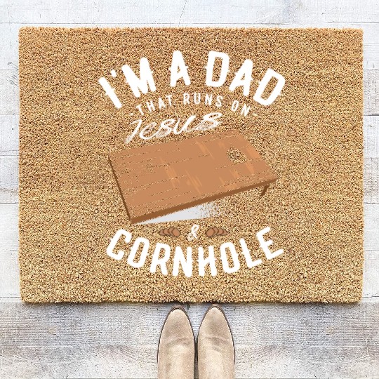 A Dad That Runs On Jesus And Cornhole Christian Coir Doormats
