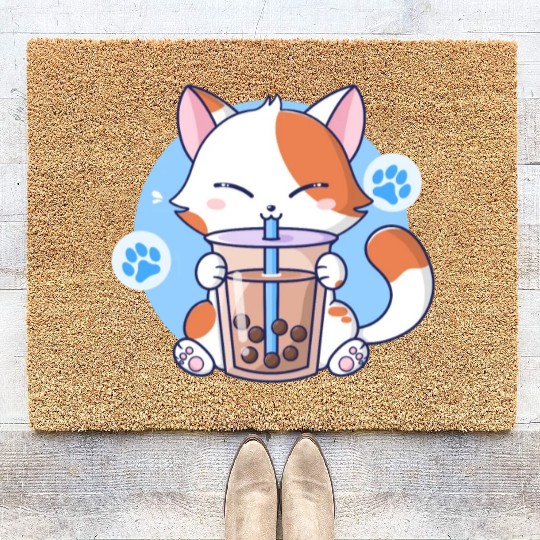 Cat Boba Tea Bubble Tea Kawaii Anime Japanese Neko Coir Doormats