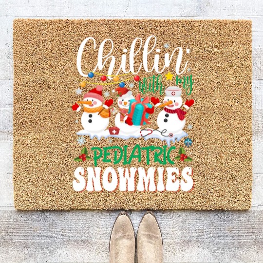 Chillin With My Pediatric Snowmies Christmas Light Coir Doormats