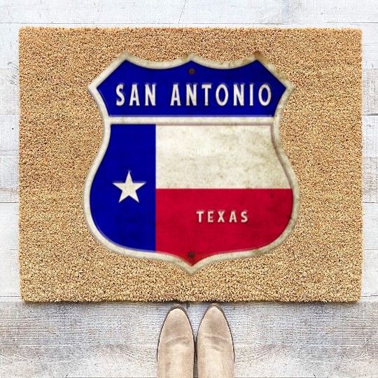 San Antonio Texas coat of arms flag design Coir Doormats