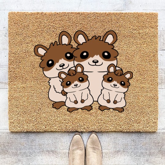 mom dad kids hamster Coir Doormats