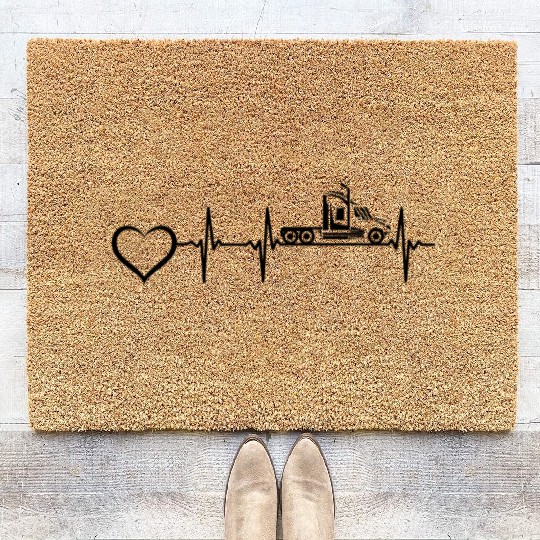 Truck Driver Heartbeat Trucking Truck Trucker Hear Coir Doormats